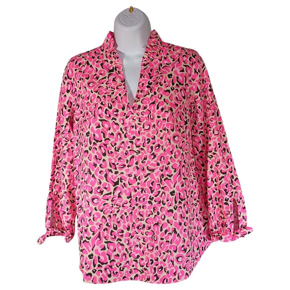 Lilly Pulitzer Top XS Sherida Pink Cheetah Leopard Animal Print Long Sleeve - Picture 1 of 4
